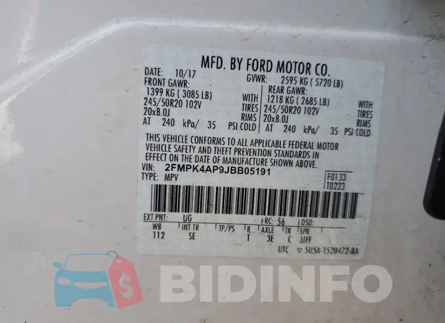 2FMPK4AP9JBB05191 Photo# 12