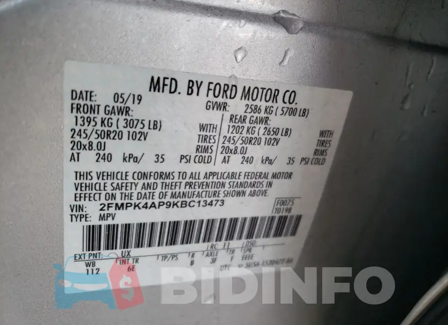 2FMPK4AP9KBC13473 Photo# 12