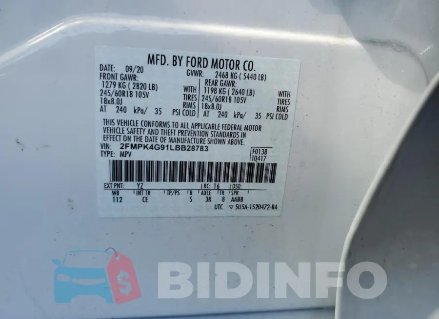 2FMPK4G91LBB28783 Photo# 13