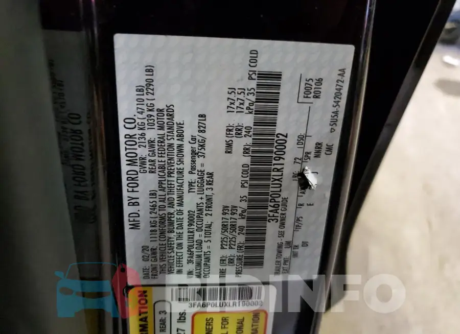 3FA6P0LUXLR190002 Photo# 13