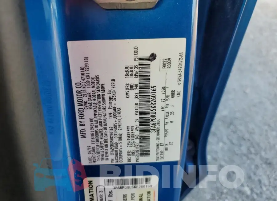 3FA6P0RU5KR260169 Photo# 12