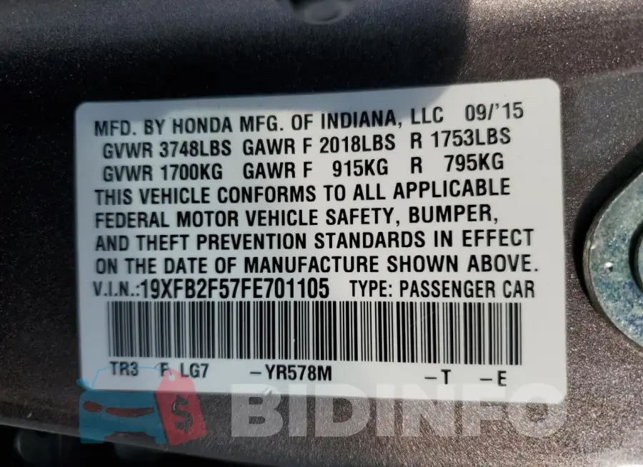 19XFB2F57FE701105 Photo# 12