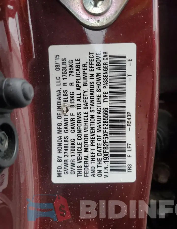 19XFB2F5XFE285566 Photo# 12