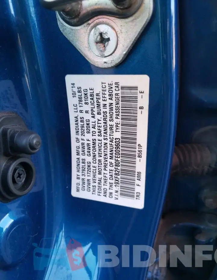 19XFB2F80FE009603 Photo# 12