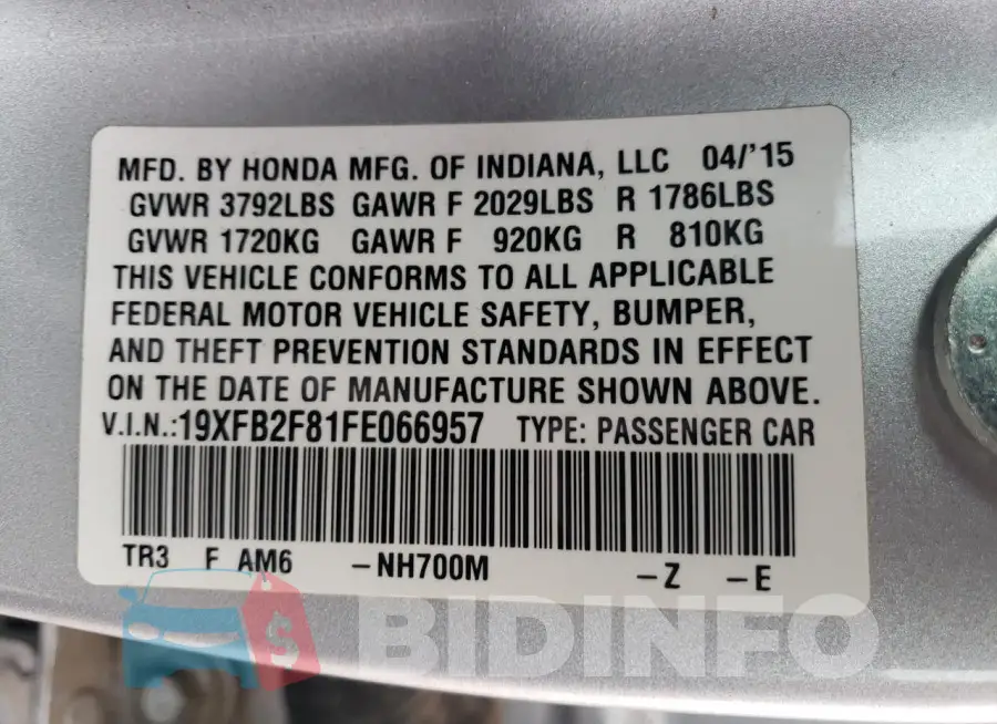 19XFB2F81FE066957 Photo# 12