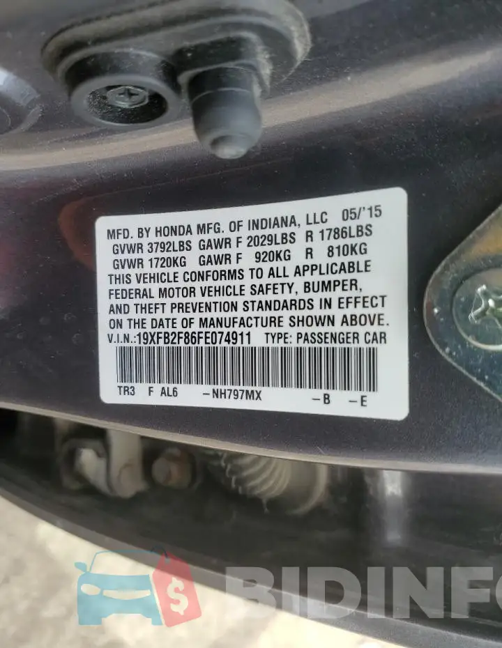 19XFB2F86FE074911 Photo# 12