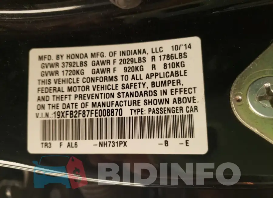 19XFB2F87FE008870 Photo# 12