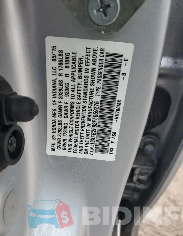 19XFB2F92FE069276 Photo# 12
