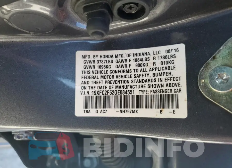 19XFC2F52GE084551 Photo# 12