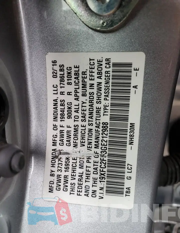 19XFC2F53GE212988 Photo# 12