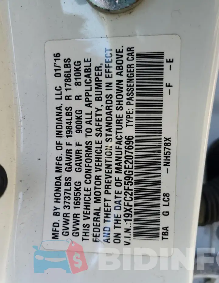 19XFC2F59GE207696 Photo# 12