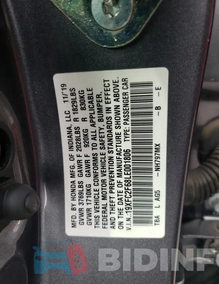 19XFC2F68LE001806 Photo# 12