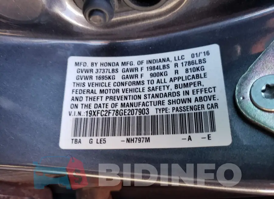 19XFC2F78GE207903 Photo# 12