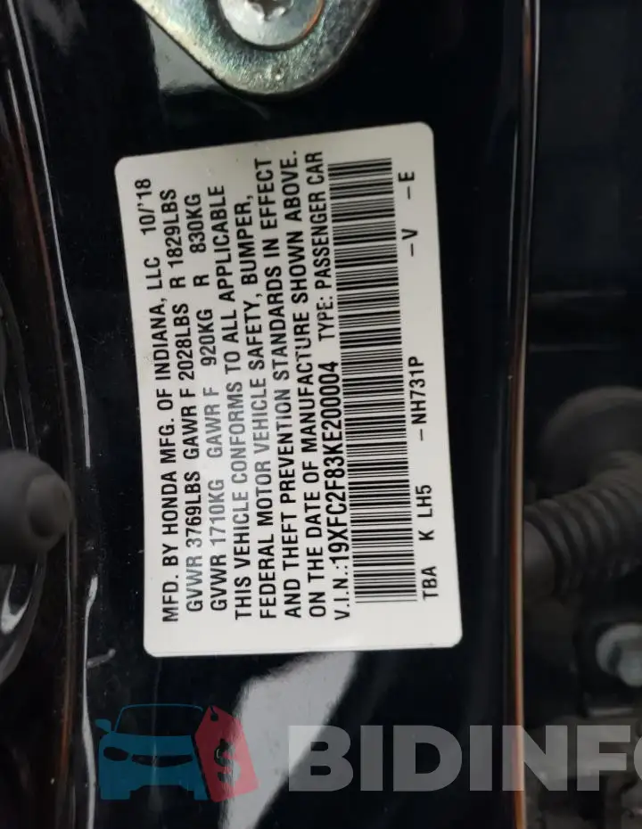 19XFC2F83KE200004 Photo# 12