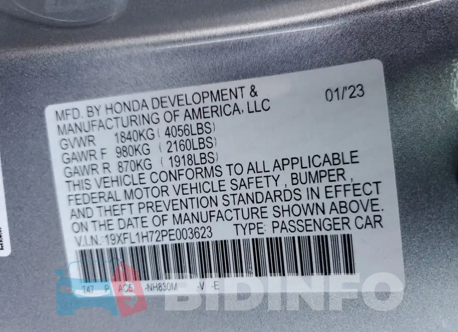 19XFL1H72PE003623 Photo# 12
