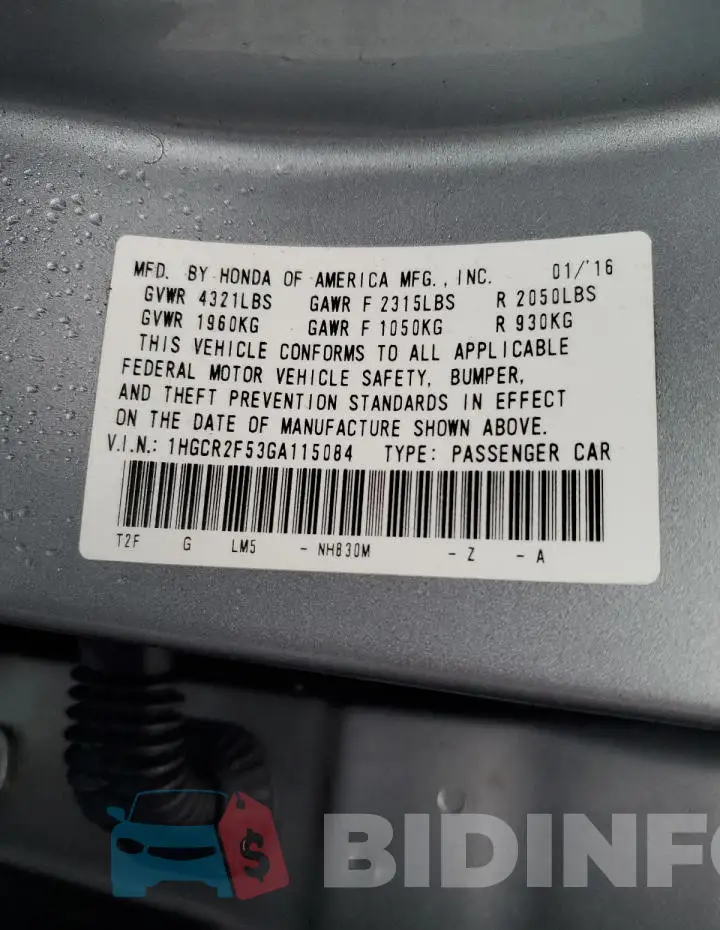 1HGCR2F53GA115084 Photo# 12