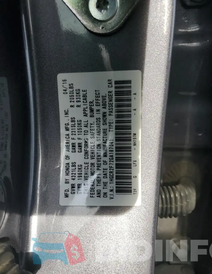 1HGCR2F72GA187041 Photo# 12