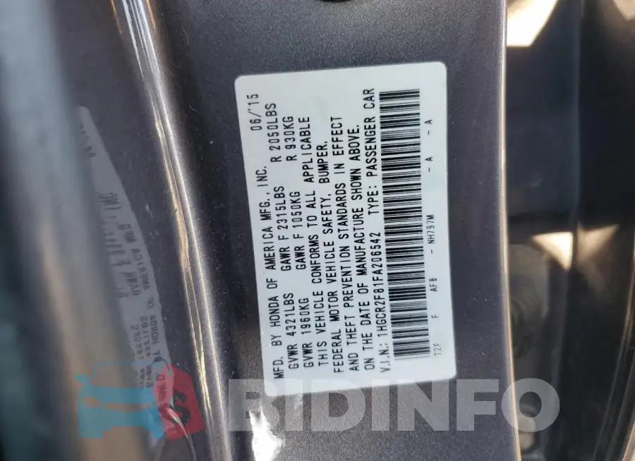 1HGCR2F81FA206542 Photo# 12