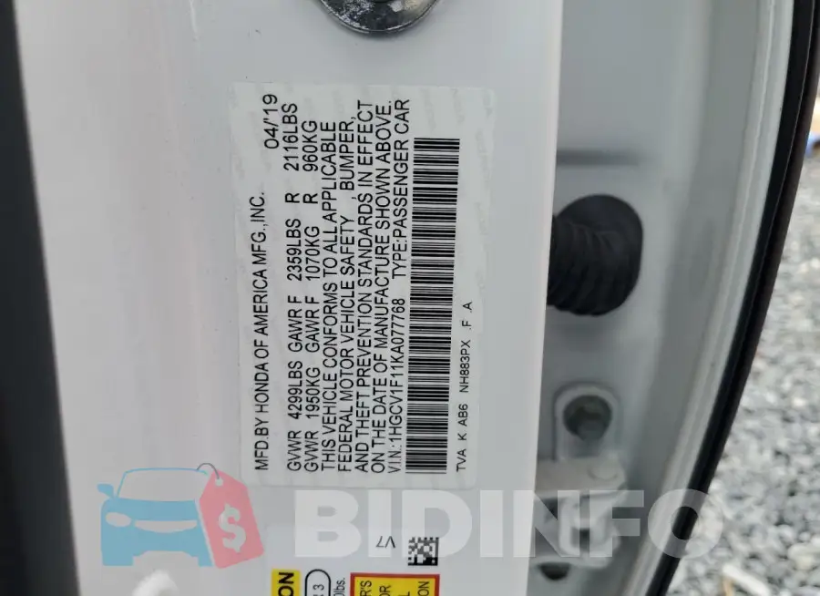 1HGCV1F11KA077768 Photo# 12