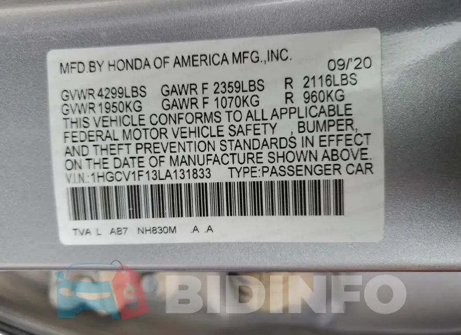 1HGCV1F13LA131833 Photo# 12