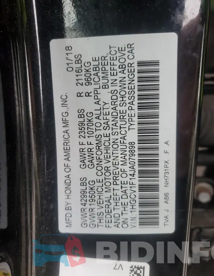 1HGCV1F14JA079898 Photo# 12