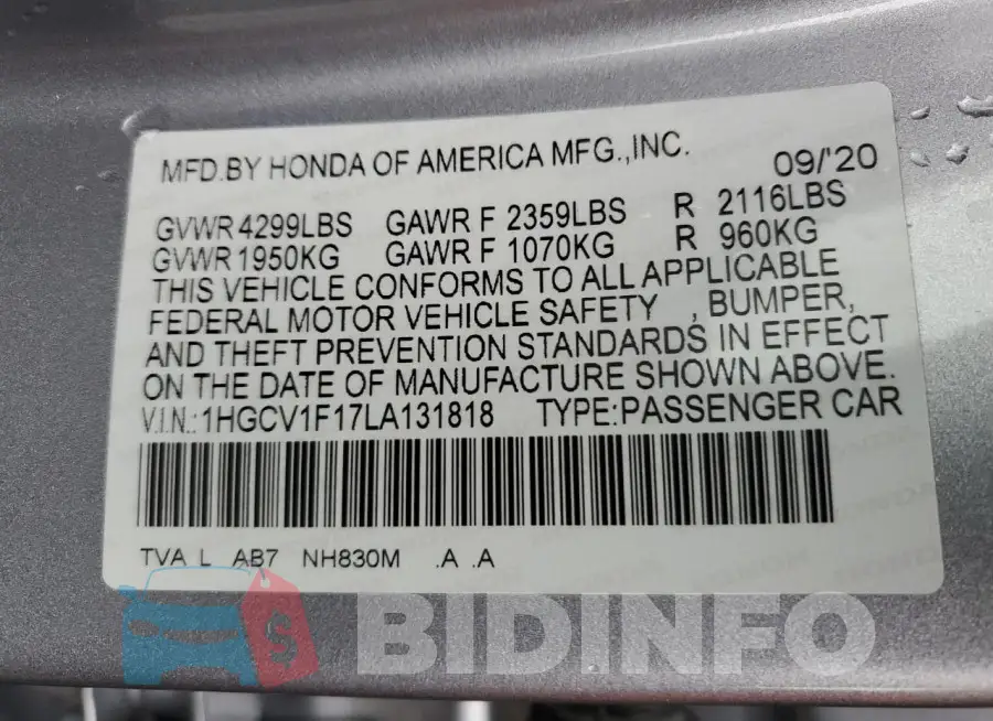 1HGCV1F17LA131818 Photo# 12