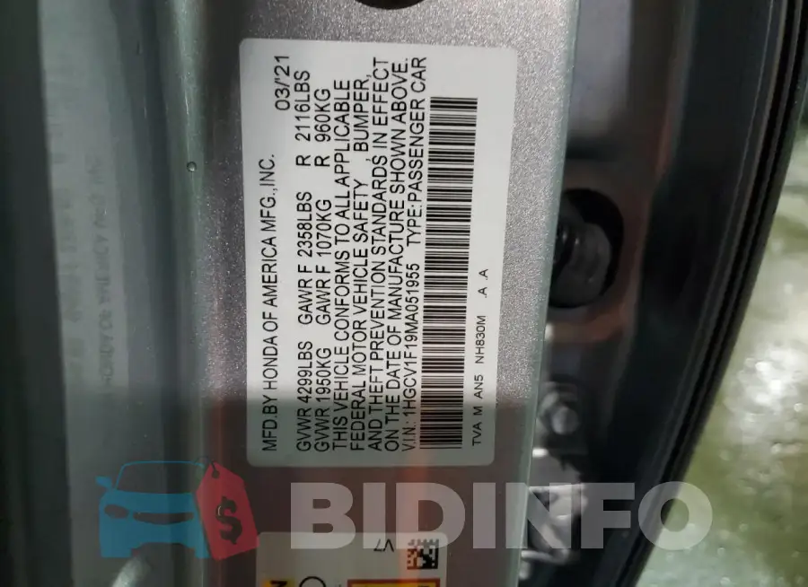 1HGCV1F19MA051955 Photo# 12