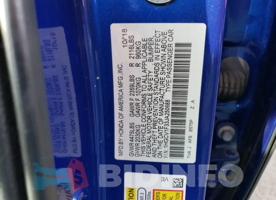 1HGCV1F33JA250688 Photo# 13