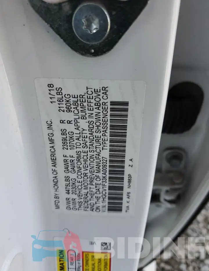 1HGCV1F33KA009327 Photo# 12