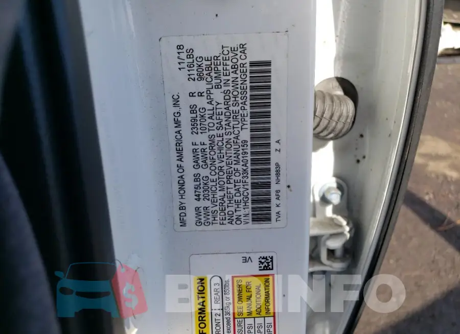 1HGCV1F33KA019159 Photo# 12