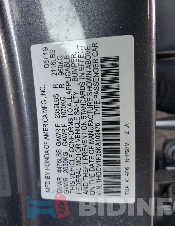 1HGCV1F35KA109476 Photo# 12