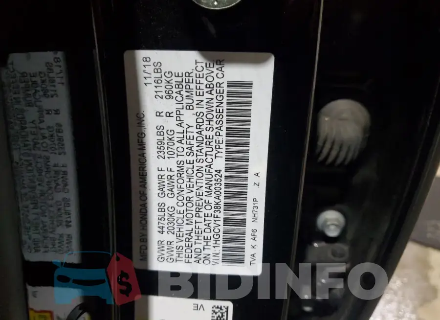 1HGCV1F38KA003524 Photo# 12
