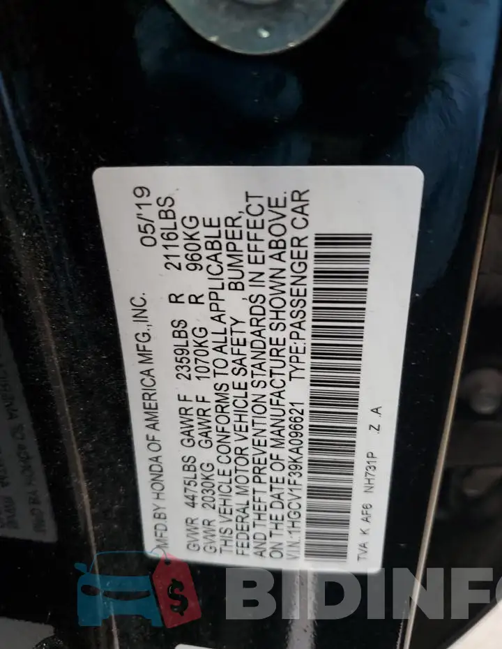 1HGCV1F39KA096621 Photo# 12