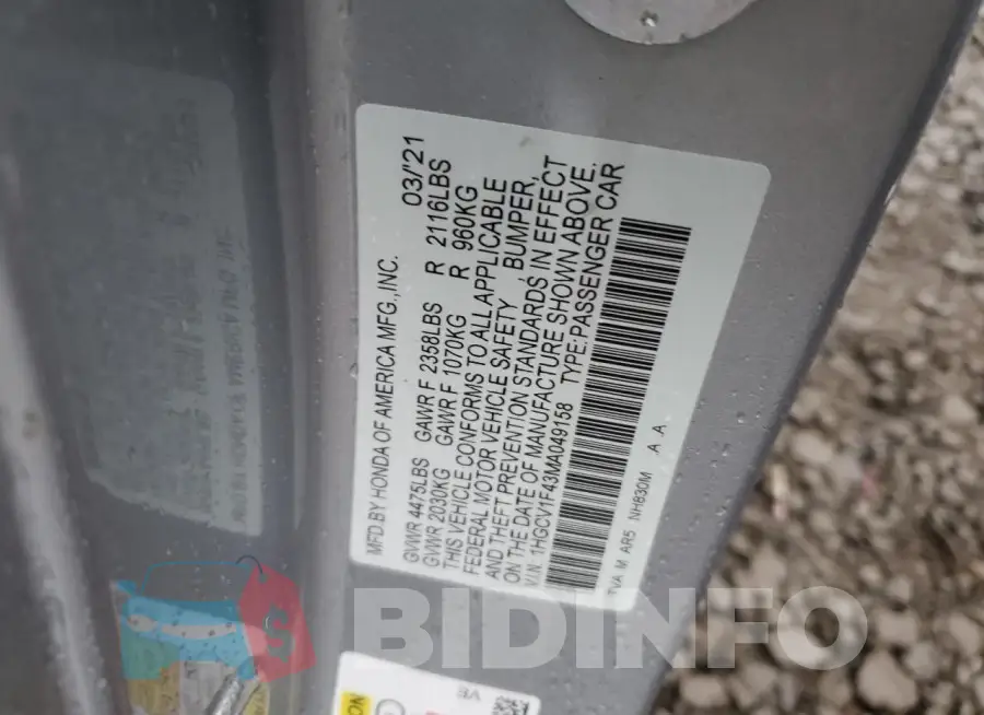 1HGCV1F43MA049158 Photo# 12