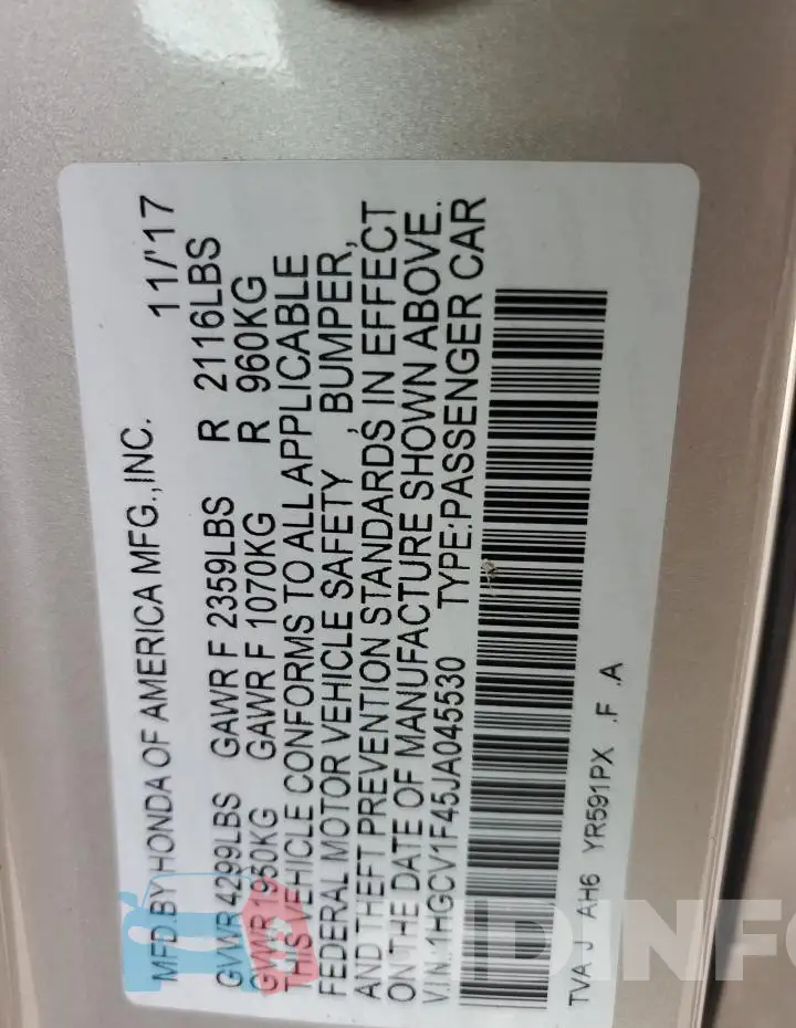 1HGCV1F45JA045530 Photo# 13