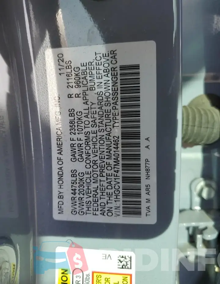 1HGCV1F47MA014462 Photo# 12