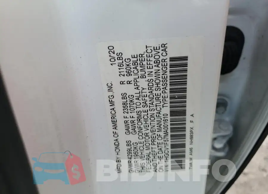 1HGCV1F57MA001610 Photo# 12