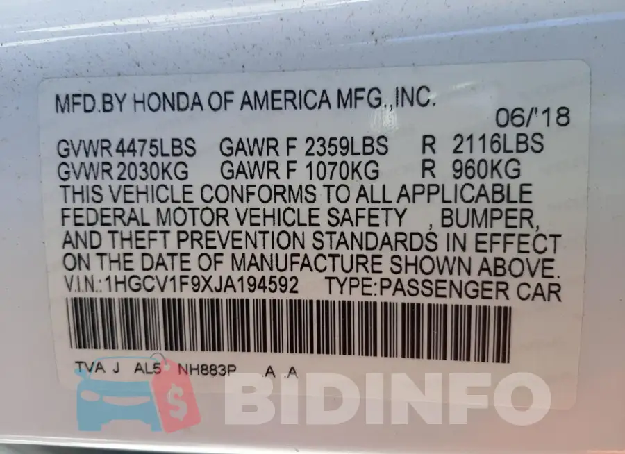 1HGCV1F9XJA194592 Photo# 12