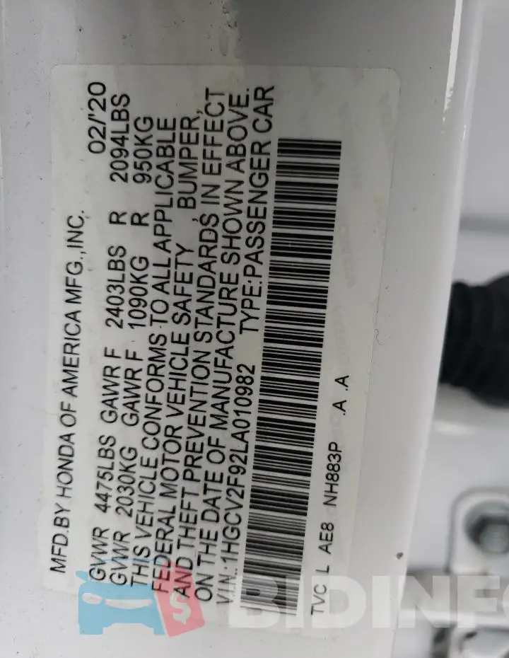 1HGCV2F92LA010982 Photo# 12