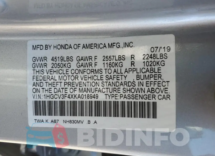 1HGCV3F4XKA018949 Photo# 13