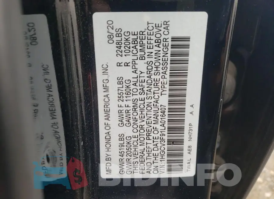 1HGCV3F91LA016407 Photo# 12
