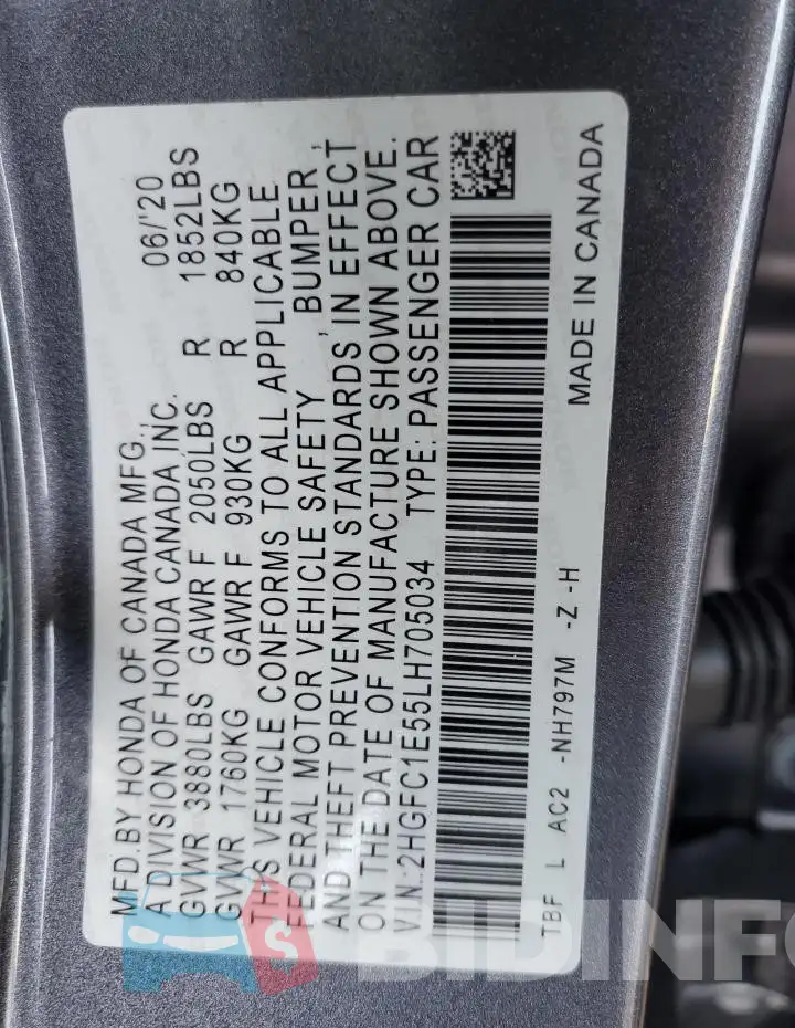 2HGFC1E55LH705034 Photo# 13