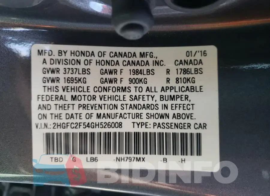 2HGFC2F54GH526008 Photo# 12