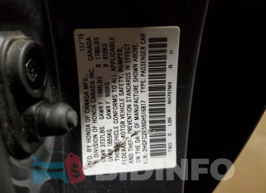 2HGFC2F59GH516817 Photo# 12