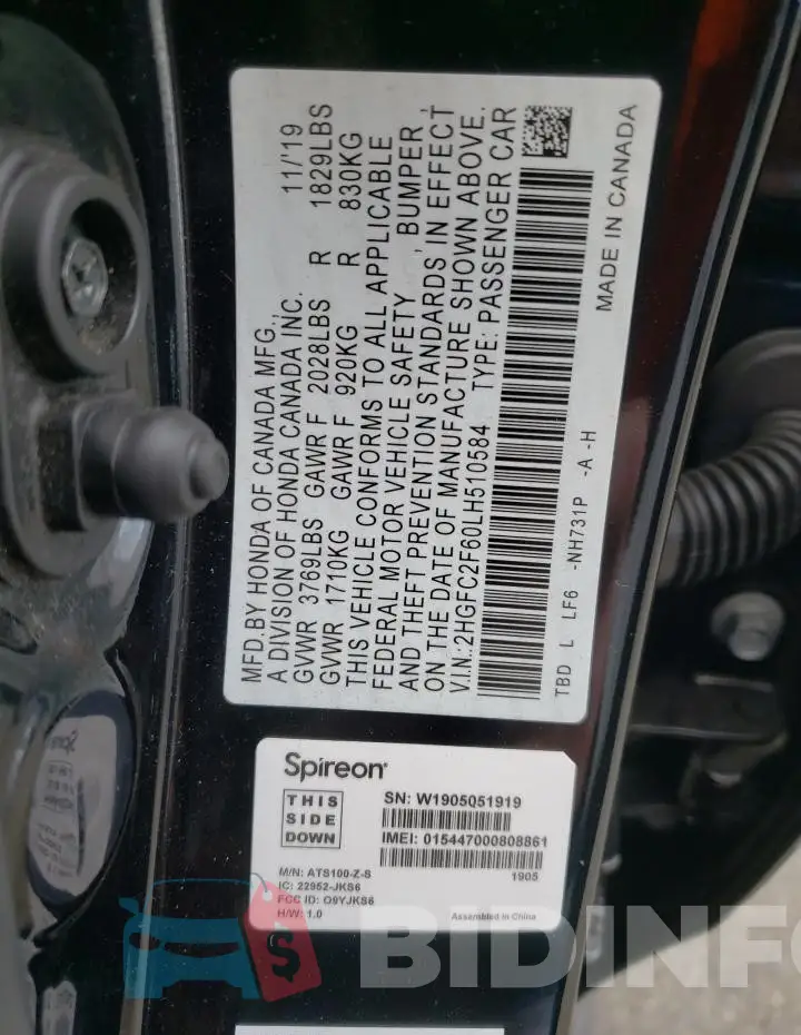 2HGFC2F60LH510584 Photo# 12