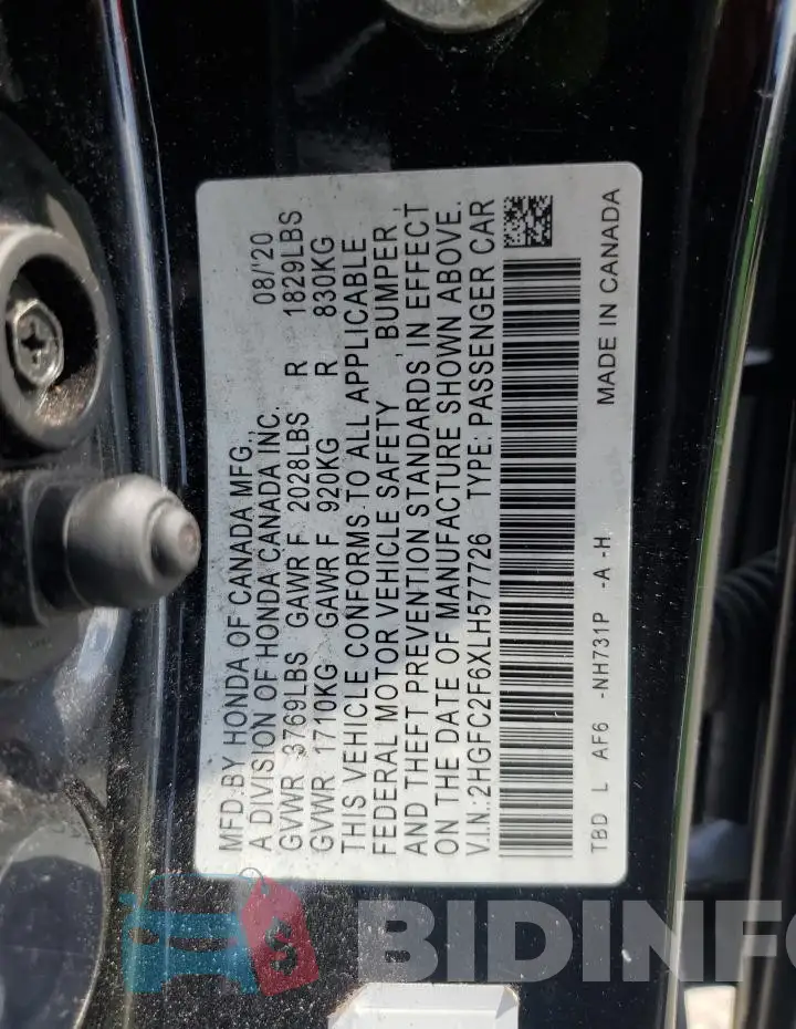 2HGFC2F6XLH577726 Photo# 13