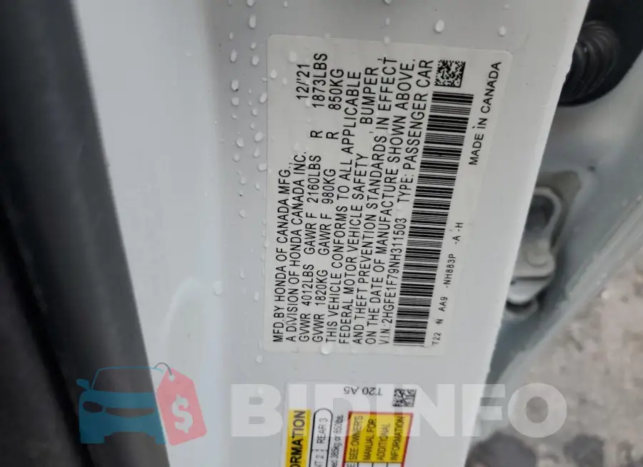 2HGFE1F79NH311503 Photo# 12