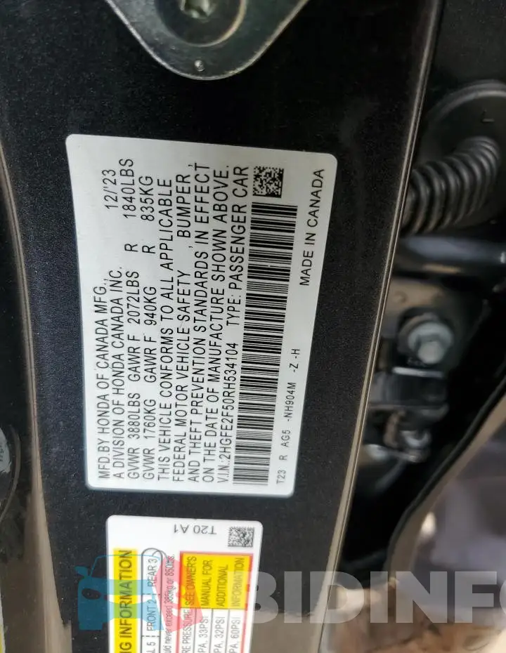 2HGFE2F50RH534104 Photo# 12