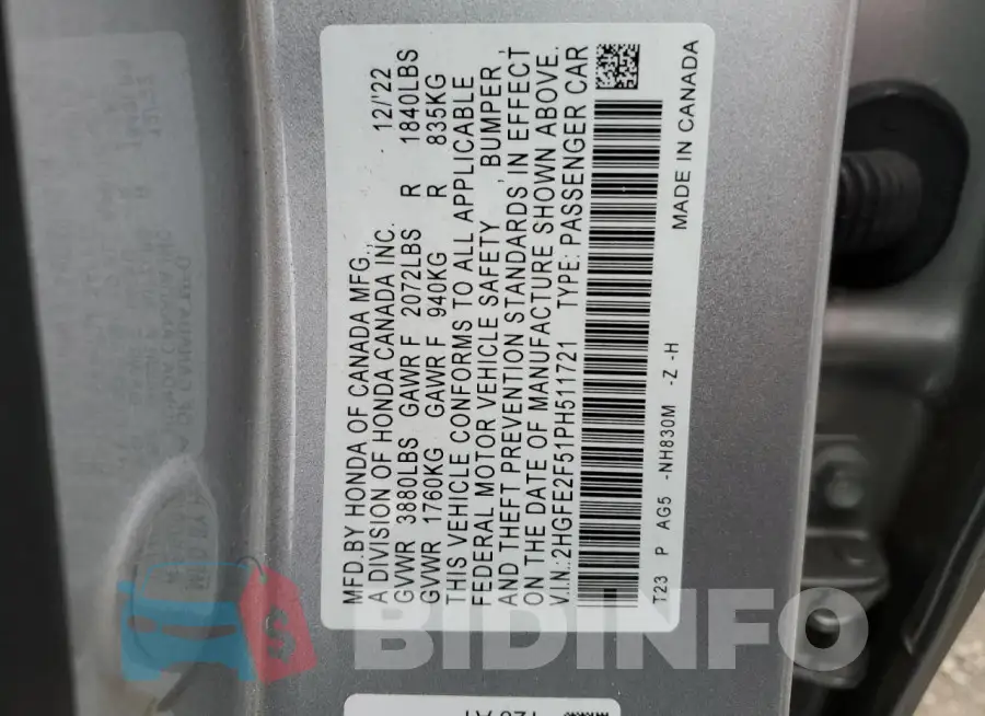 2HGFE2F51PH511721 Photo# 12