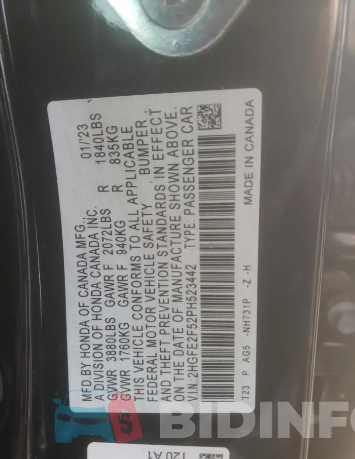 2HGFE2F52PH523442 Photo# 12